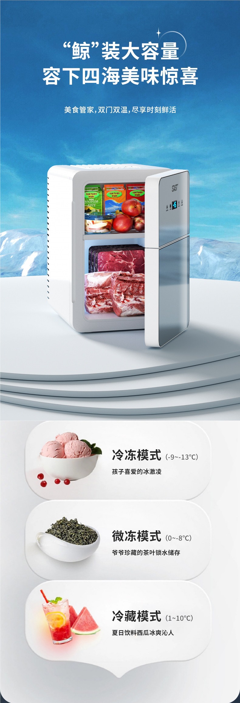 sast mini refrigerator mini freezer and refrigerator for car, home, dormitory, breast milk, office, student small freezer
