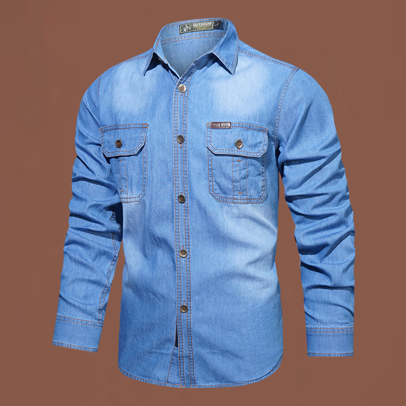 Primavera y otoño camisa de vaqueros hombre camisa de manga larga camisa de lavado de agua europea y americana camisa de otoño camisa de hombre