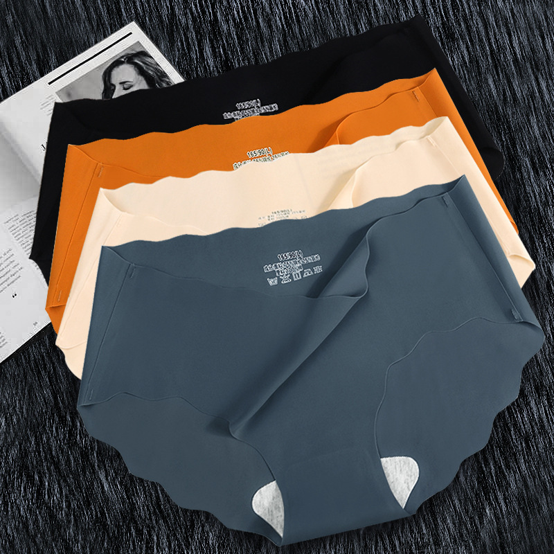 Wave Ice Silk Seamless Underwear Women's Mid-Waist Cotton Briefs Sexy Women's Underwear Briefs Women's
