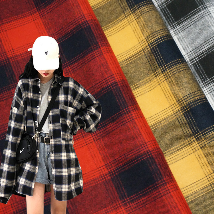 现货学院风百褶裙格子布料TR磨毛弹力色织布休闲衬衫西装时装布料