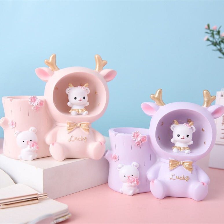 クリエイティブかわいいベラウサギのペンライト多機能スターライト収納ペンホルダー子供寝室デスクトップ装飾置物|undefined