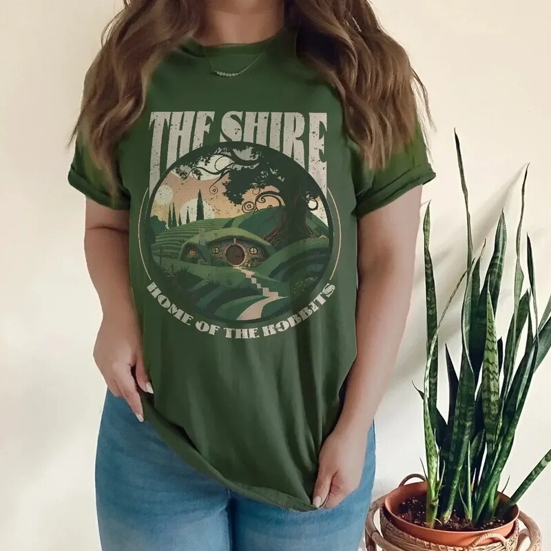 The Hobbit Shirt for Women, Vintage Shire Shirt with Printed Pattern, Casual Short-Sleeve Round Neck, Unisex