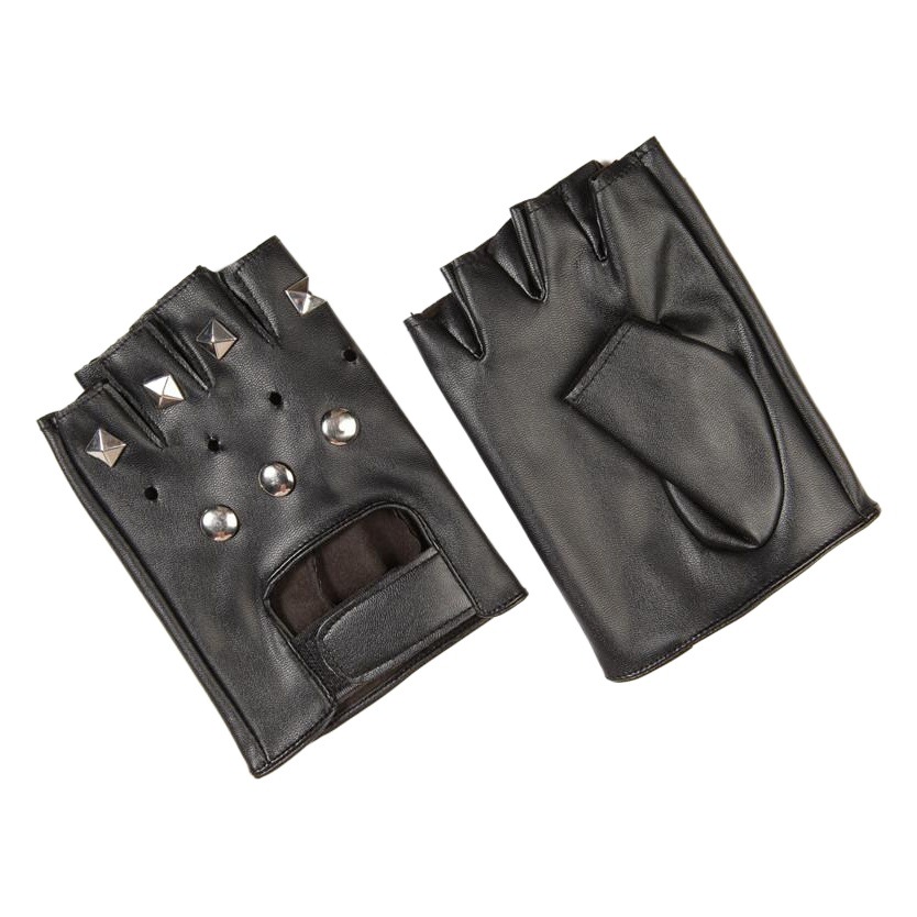 Fábrica al por mayor guantes de cuero punk hip hop remache medio dedo guantes de cuero de los hombres dedo abierto guantes de rendimiento
