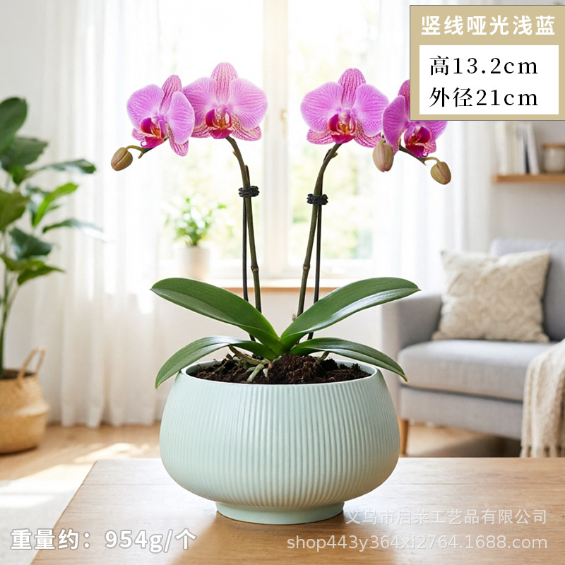 Cerámica orquídea mariposa maceta especial ins crema viento alto sentido decoración del hogar verde cerámica maceta grande image 27