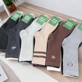 2025秋冬加厚长筒对对袜女士潮款双针纯色棉袜品质实体店超市货源