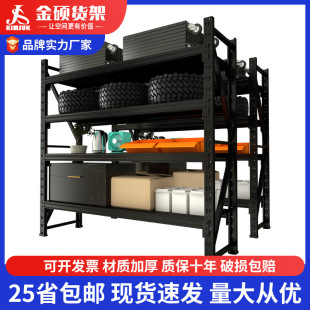 Jinshuo shelf black shelf wholesale heavy storage warehouse iron shelf display rack household cargo rack customization