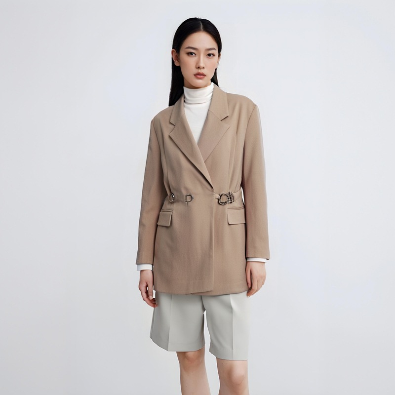 Korean Style Commuter Waist-Slimming Suit 2026 Spring New High-End Metal Buckle Belt Design Blazer for Women