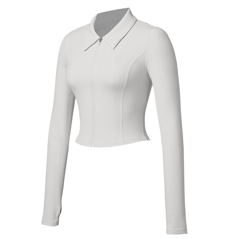 Tenis de mujer corta cremallera cardigan otoño invierno manga larga con solapa chaqueta deportiva de yoga de secado rápido