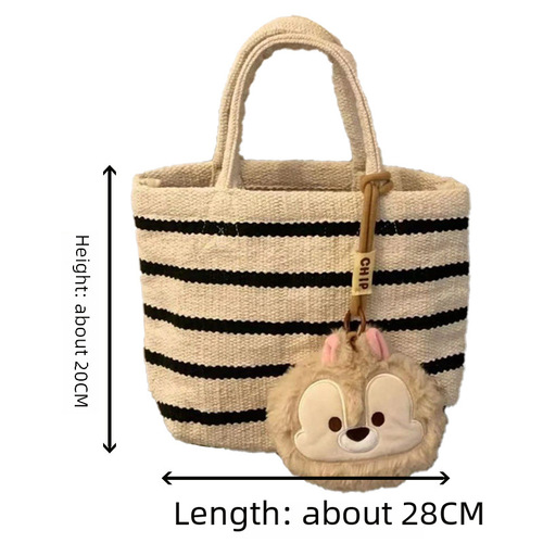 Knitted tote bag new striped canvas handbag for women, fashionable, niche, minimalist, single shoulder crossbody bag, factory wholesale