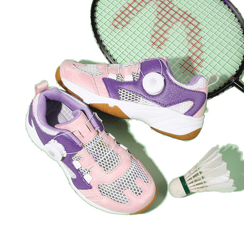 Zapatos de bádminton para niños de verano de red única botón giratorio respirado zapatos de entrenamiento resistentes al desgaste para niños y niñas zapatos deportivos sin lazos