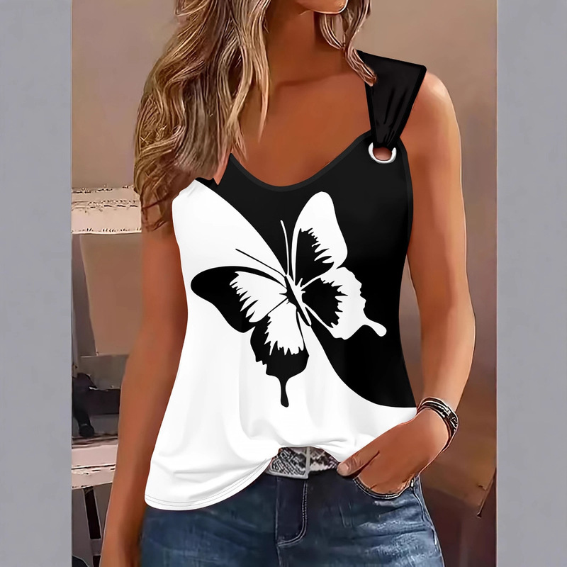Skull 2025 New Cross-Border Amazon Spring and Summer Metal Eyelet Round Neck Women's Sleeveless Butterfly Vest
