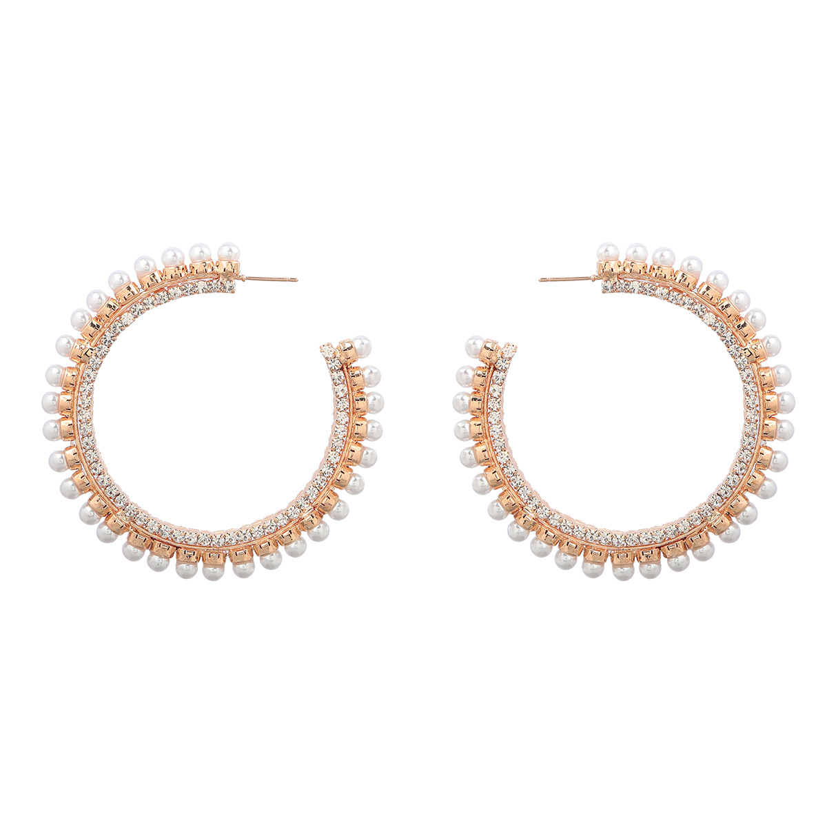 Fashion Gold Alloy Set Pearl Round Earrings