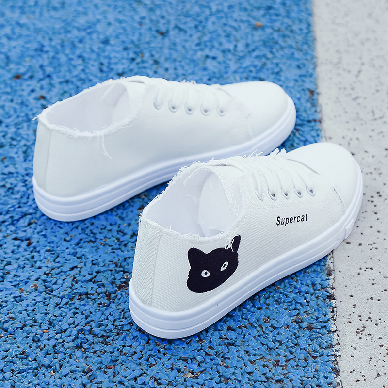 Foreign Trade Canvas New Spring And Autumn Models, Round-toed Student White Shoes, Flat-soled, Breathable, Fashionable_vogvips.com