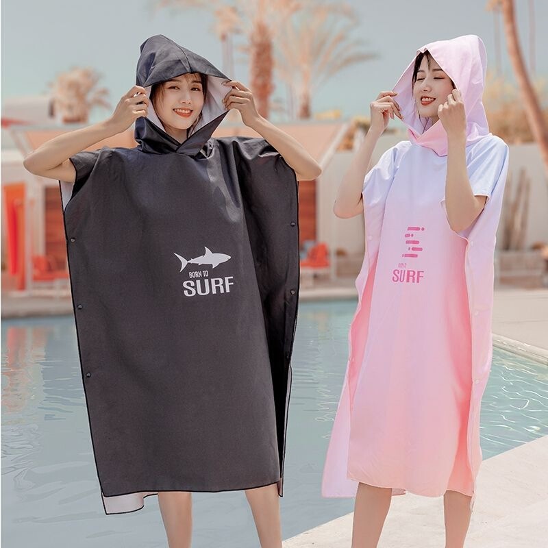Swimming Poncho with Hood, Absorbent, Long Style, Portable Diving Towel, Quick-Dry Bath Towel for Adults, Unisex Wrap Towel, Bathrobe Style