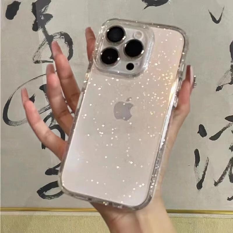 Suitable for Iphone17Promax Mobile Phone Case Transparent Glitter Apple 16E Protective Cover 15 Simple 14P All-Inclusive 12