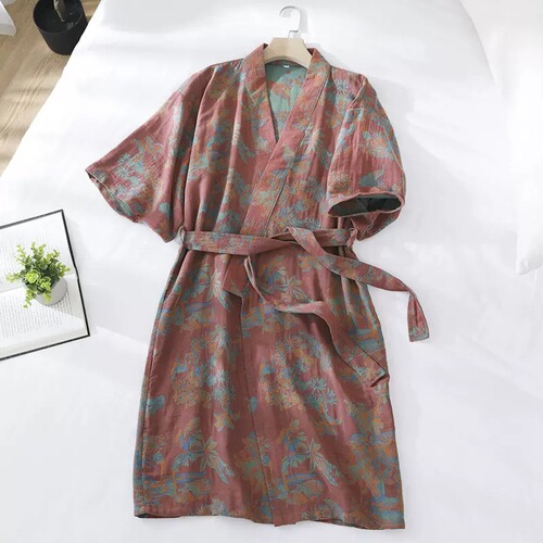 Pure cotton bathrobe for women in autumn and winter, double-layer gauze, water-absorbent and quick-drying, Four Seasons hotel nightgown, beauty salon bathing steamer pajamas