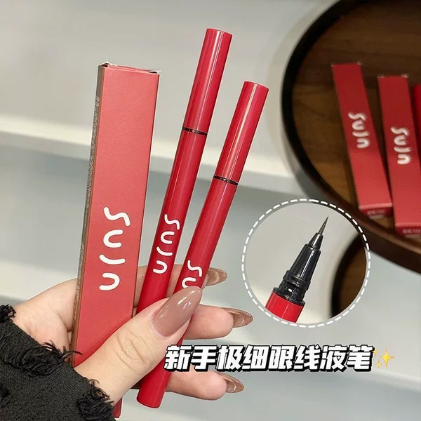 Sujn Ultra-Fine Red Tube Liquid Eyeliner Pen Does Not Take Off Makeup, Is Waterproof, Does Not Smudge, Is Smooth, Quick-Drying Eyeliner Pen for Novices, Makeup Batch