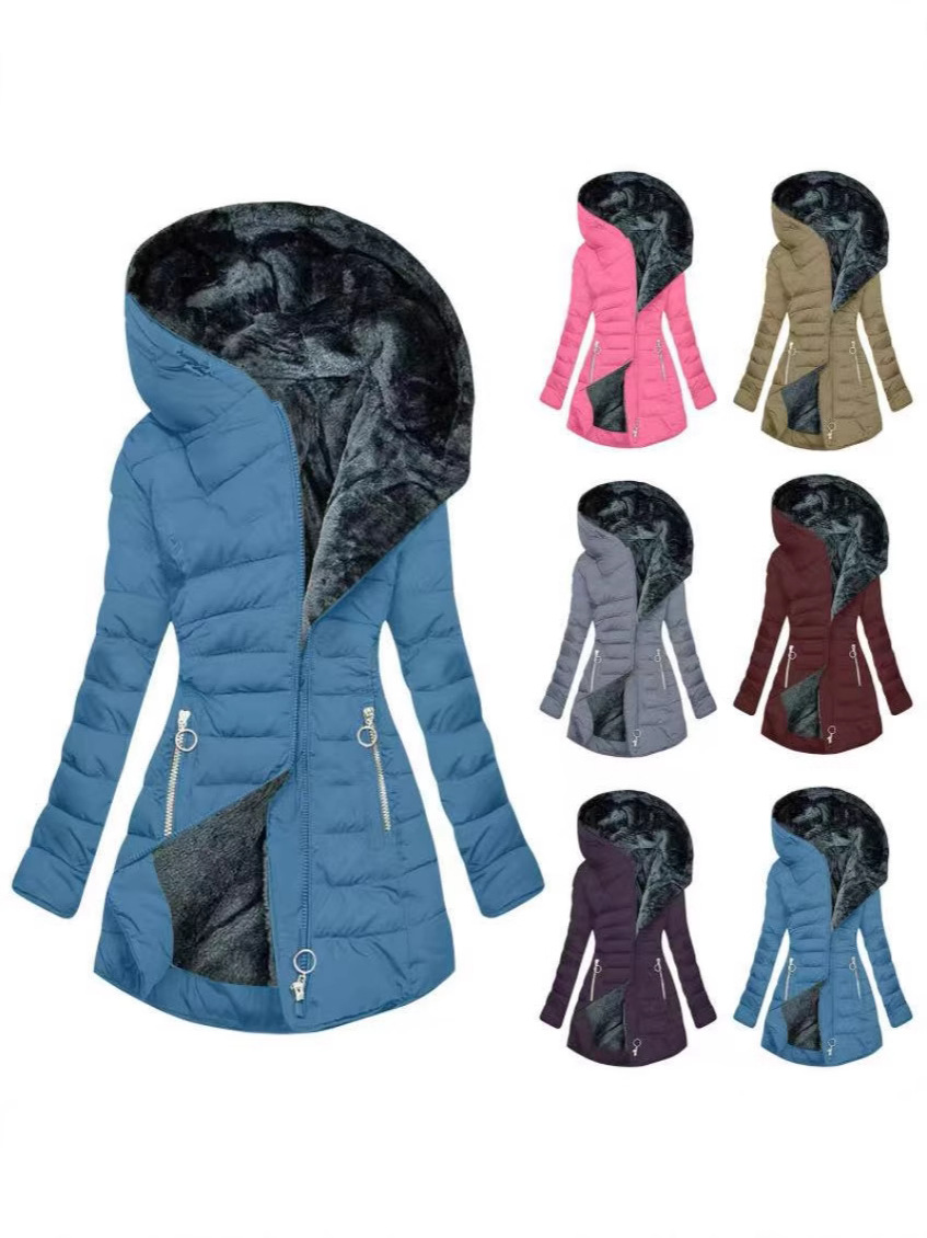 Transfronterizo 2025 Europa y América Amazon invierno collar cremallera manga larga delgada chaqueta con capuchón caliente abrigo a prueba de frío image 6