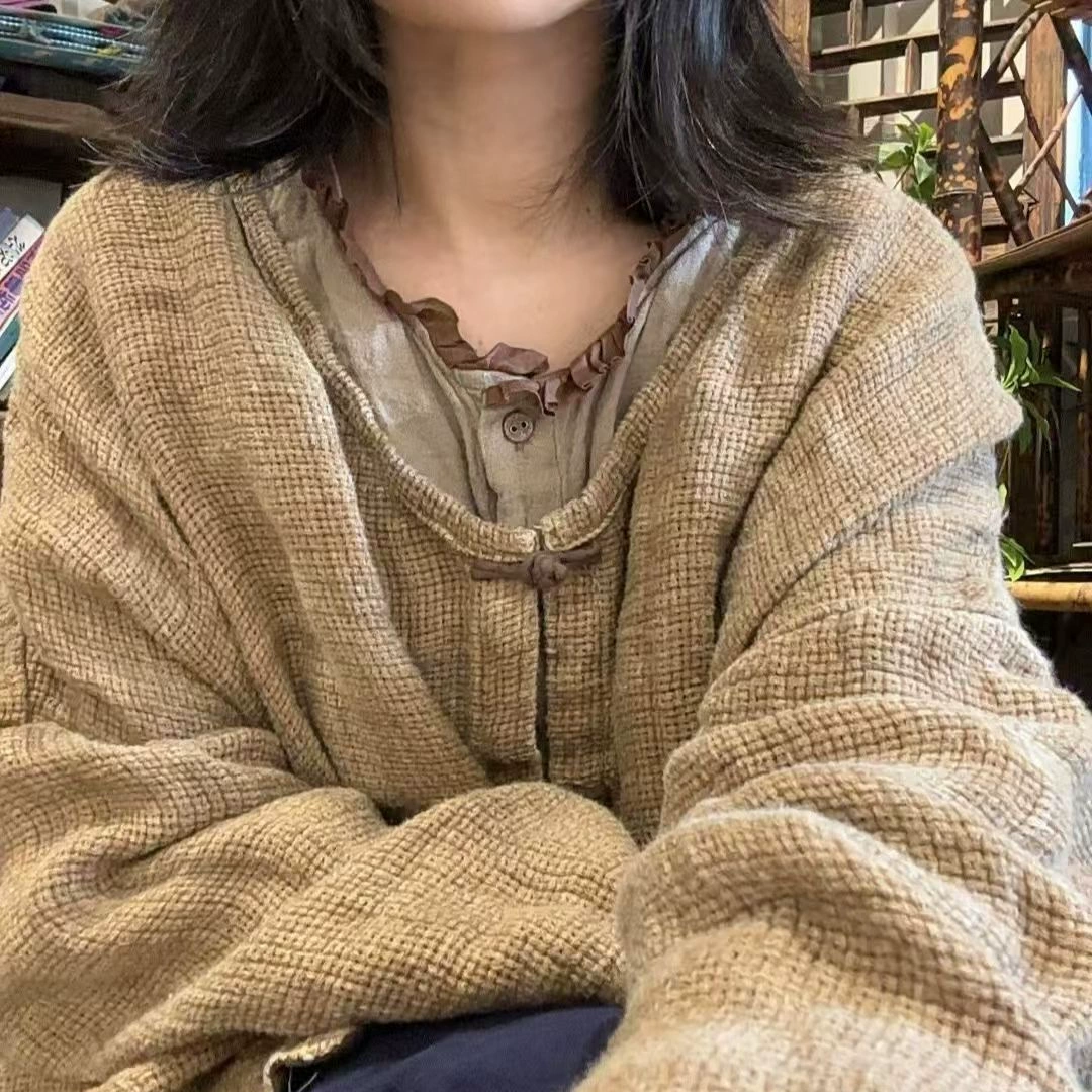 24/9 SN40 льняная шероховатая текстура чувство ремесло окрашенный кардиган кардиган куртка