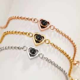 外贸热卖钛钢心形投影手链100种语言我爱你图片定 制爱心礼物惊喜