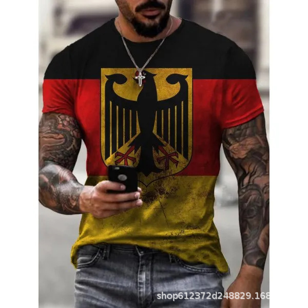 Cross-border Amazon hombres camisa de cuello redondo retro manga corta estilo europeo y americano impreso N ° 66 carretera carta camiseta