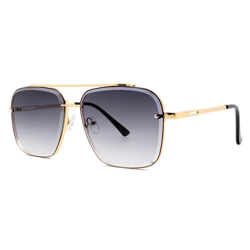  Double Beam Metal Trimmed European and American Fashionable Men's Square Sunglasses Driver Driving Women's Outdoor Sunglasses
