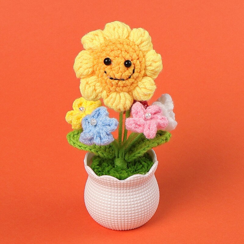 完成したウールひまわり鉢植えスズラン造花チューリップデスクトップ装飾品バレンタインデー教師クラスメートギフト|undefined