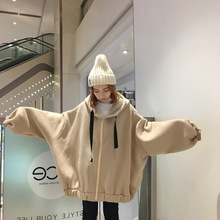 跨境外贸2025新款韩版宽松卫衣女开衫连帽ins超火大码拉链外套潮