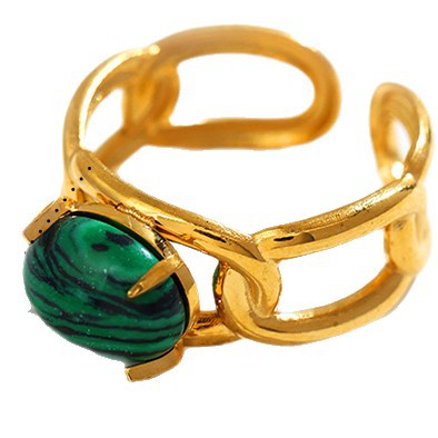 Anillo de acero inoxidable europeo y americano de Tena, lujo ligero, sentido de alta gama, anillo de piedra natural de color hueco de todo fósforo, joyería de nicho femenina