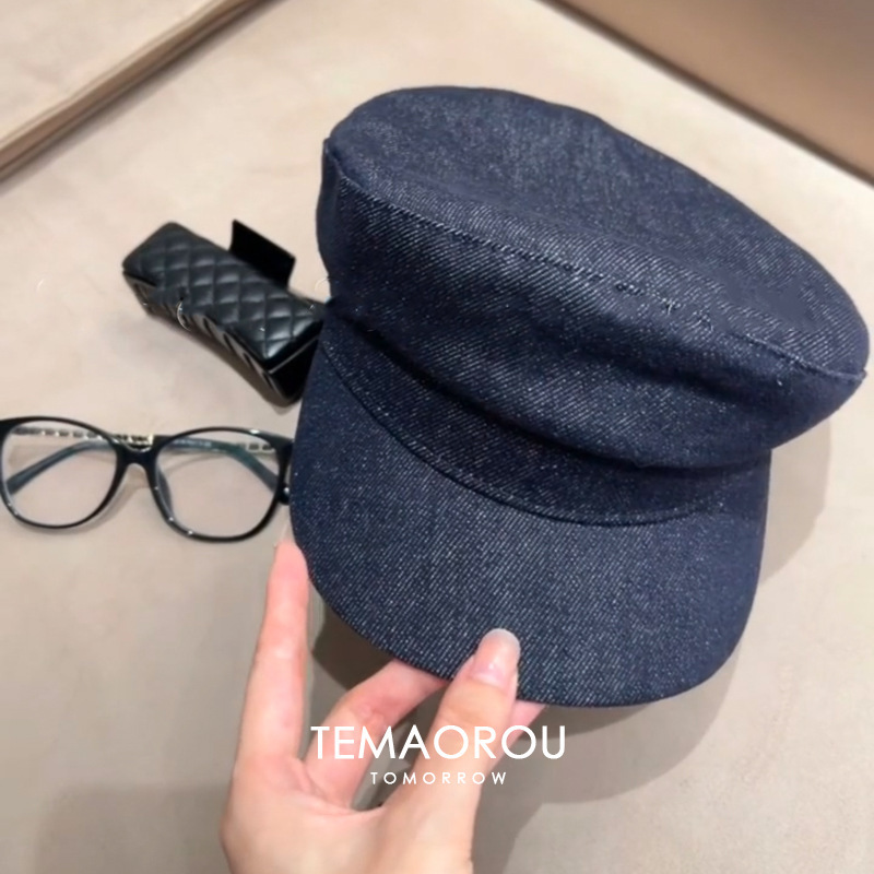 气质款深牛仔平顶八角帽子女夏复古百搭显脸小报童帽时尚画家帽潮|undefined