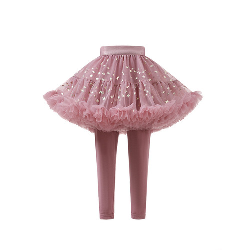Girls leggings, culottes, autumn and winter holiday two-piece children's pants, girls tutu skirt, mesh star tutu skirt trousers