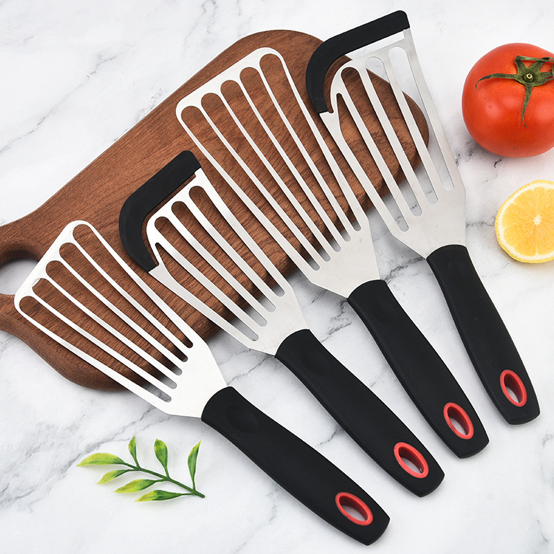 厂家批发 硅胶弹簧钢鱼铲家用牛扒煎铲厨房炒菜漏铲不锈钢煎鱼铲