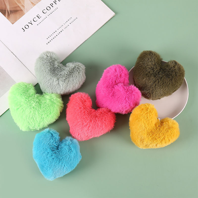 Cross-border super cute candy color love jewelry girl plush pendant heart-shaped fur ball accessories cartoon peach heart pendant