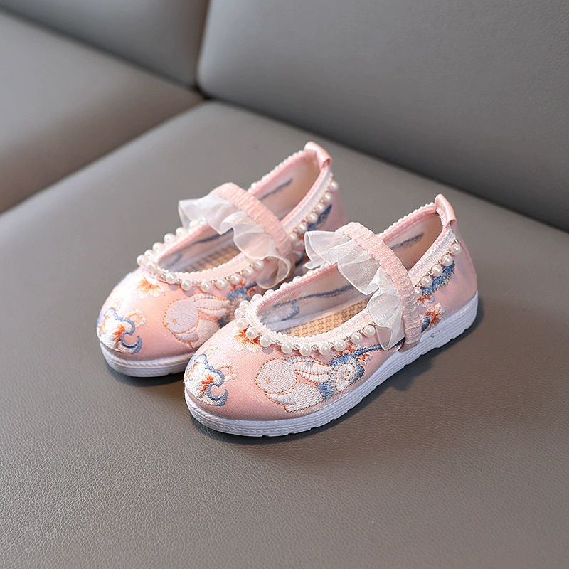 Обувь Hanfu, вышитая обувь для девочек, весенняя обувь принцессы с жемчужным Кружевом, обувь для выступлений в китайском стиле, старая Пекинская детская Тканевая обувь