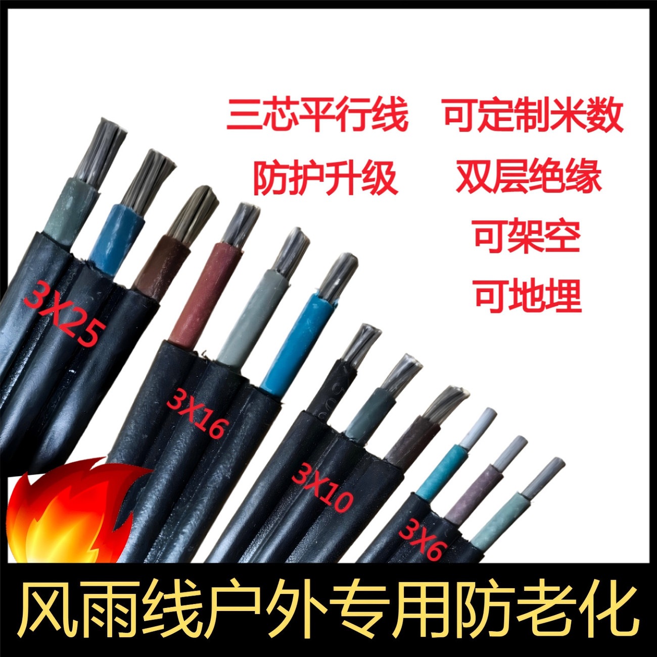 铝芯护套线3芯4芯10平方616 25电线家用室外铝线防老化国标电缆线