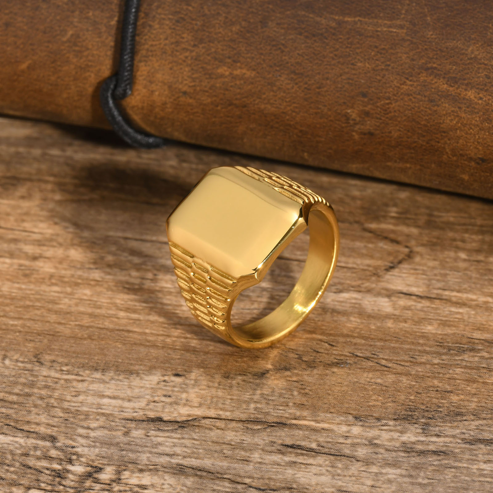 All Seasons Season Retro Classic Style Geometric Customization Laser Engraving Titanium Steel Plating Men's Rings Men Signet Rings