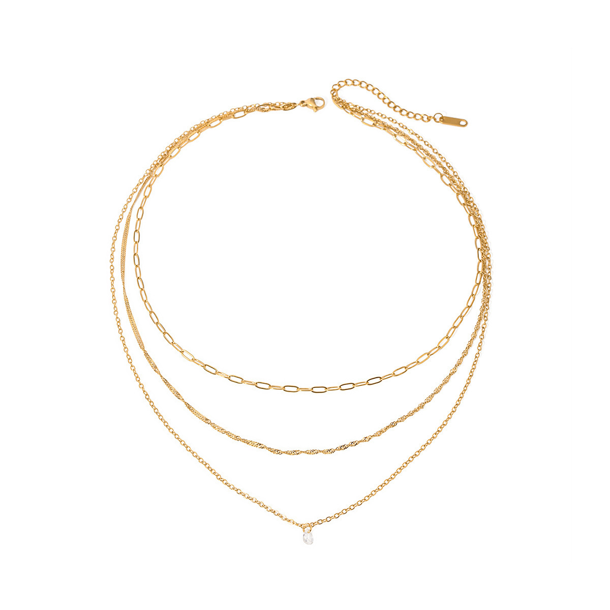 【XKN0143】3겹 체인 다이아몬드 목걸이 골드