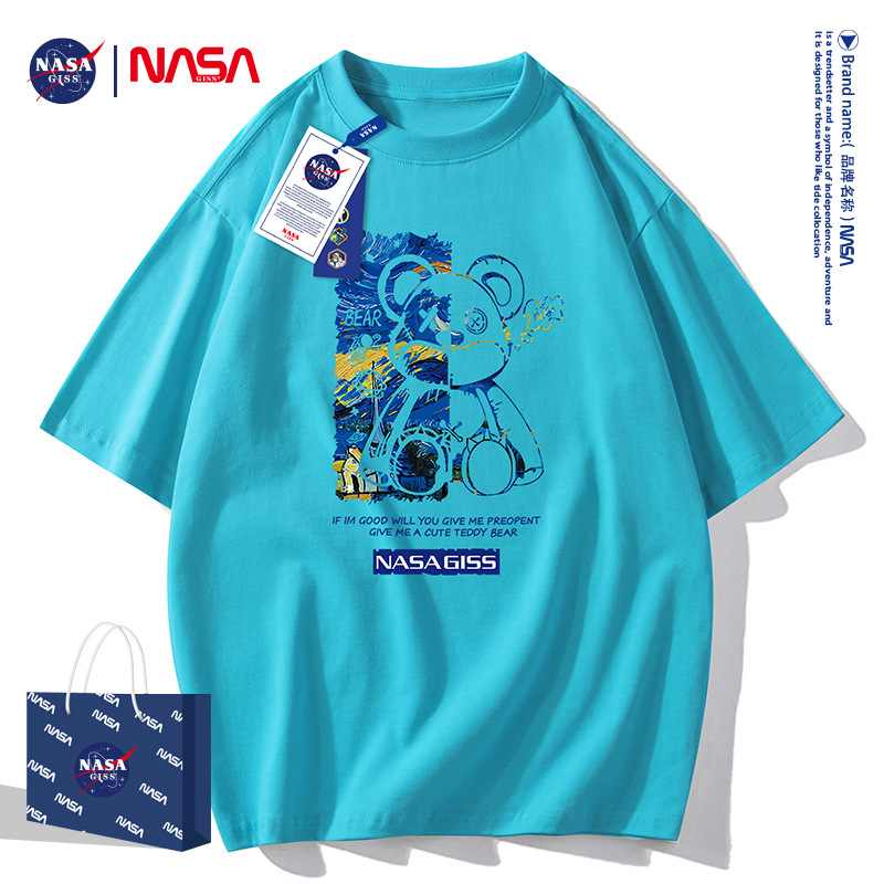 NASAGISS pesado nombre conjunto de los hombres de manga corta Camiseta de la pareja de las mujeres de la marca de moda de verano suelta media manga adolescentes