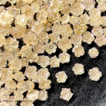 爆闪香槟金软胶花美甲饰品树脂立体山茶雕花树脂钻DIY花朵配件混