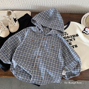 Bangcheng Children's Jacket 2025 Autumn New Korean Style Boys' Style Plaid Hooded Autumn Clothes Boys H0356
