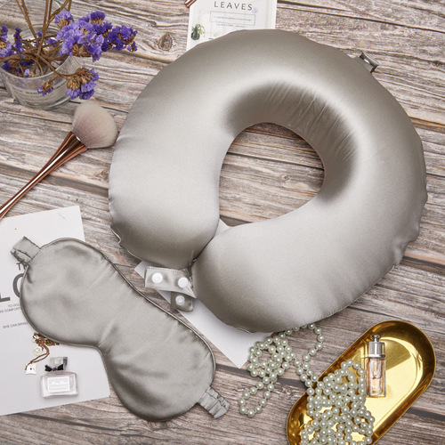 Cross-border new product 100 mulberry silk U-shaped pillow customized  solid color adult neck pillow car travel pillow wholesale