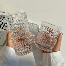 浮雕玻璃杯北欧高档轻奢复古家用水杯果汁杯牛奶啤酒酒杯威士忌杯