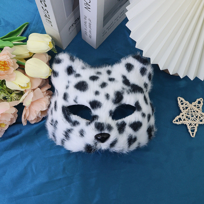 Máscaras transfronterizas de leopardo de peluche máscaras de gato animales semi-cara completa DIY pequeño zorro charlar Halloween al por mayor