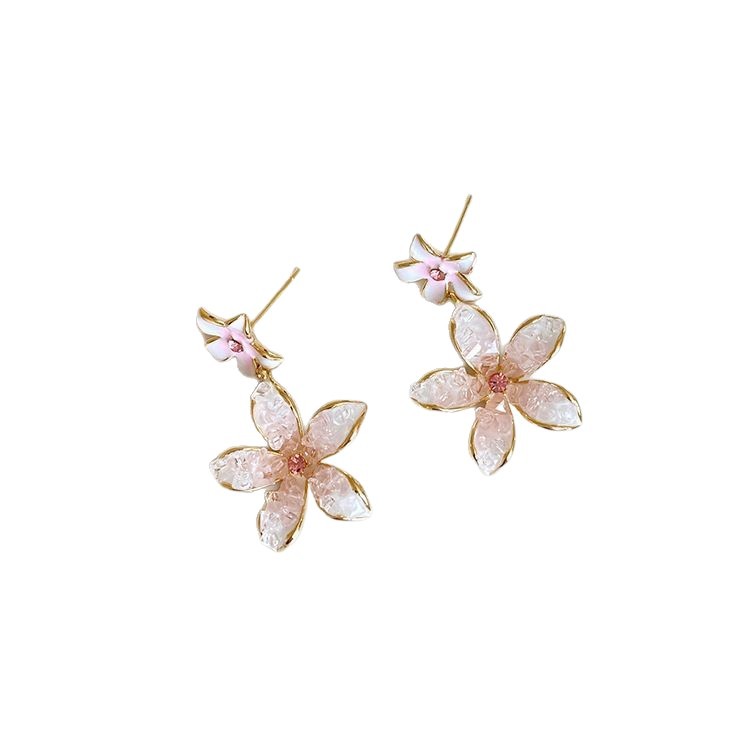 Pendientes de flores de cristal de primavera y verano Pendientes dulces de alta gama de nicho Diseño personalizado Pendientes pequeños y frescos Nueva mujer
