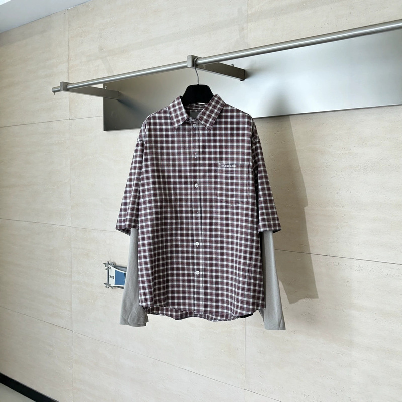 High-end Paris BL 26ss new deconstructed style two-piece look neon plaid long-sleeve shirt, loose fit