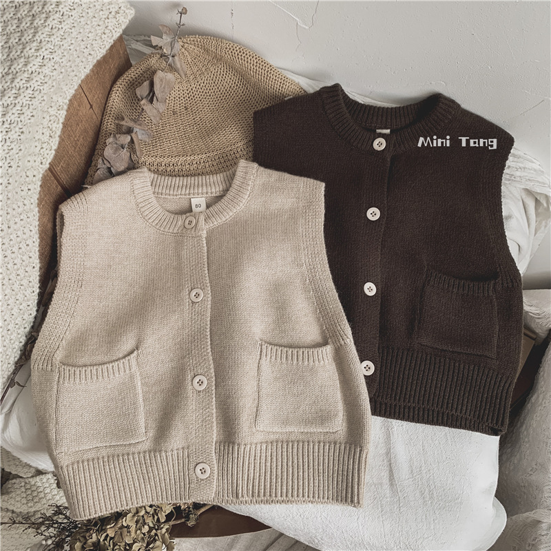 Mori simple ropa para niños Chaleco de punto para niños color sólido todos los partidos niños y niñas suéter cardigan primavera y otoño moda