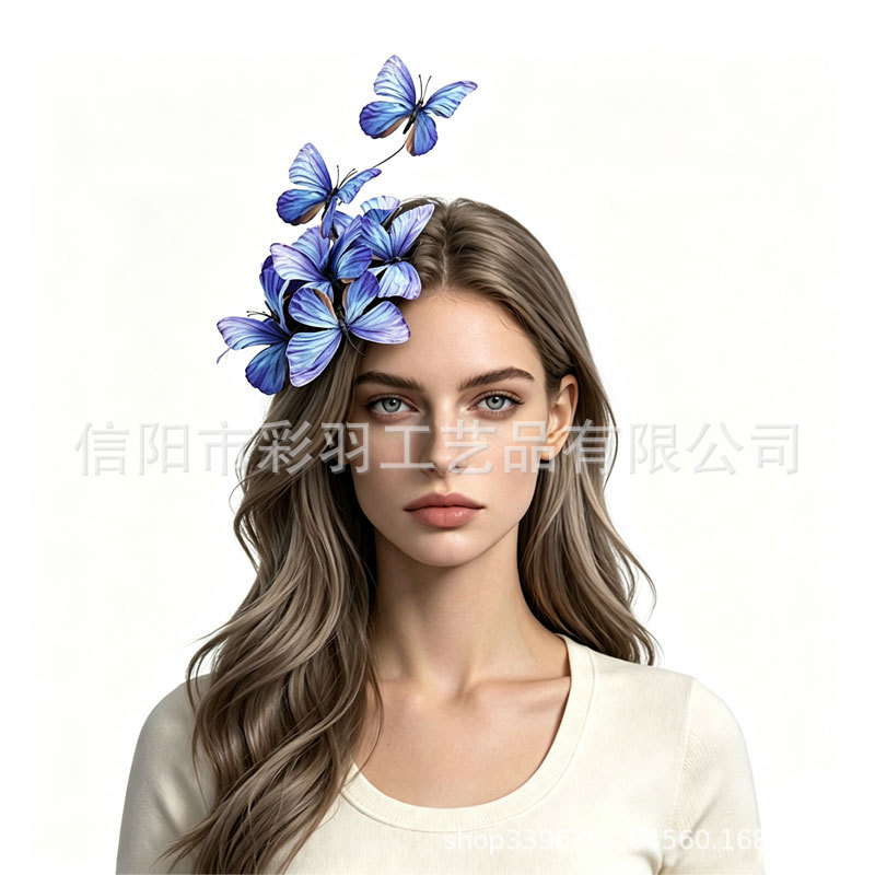 Amazon cross-border simulated three-dimensional butterfly head flower hair accessory decoration for horse racing festival, banquet, and party headband
