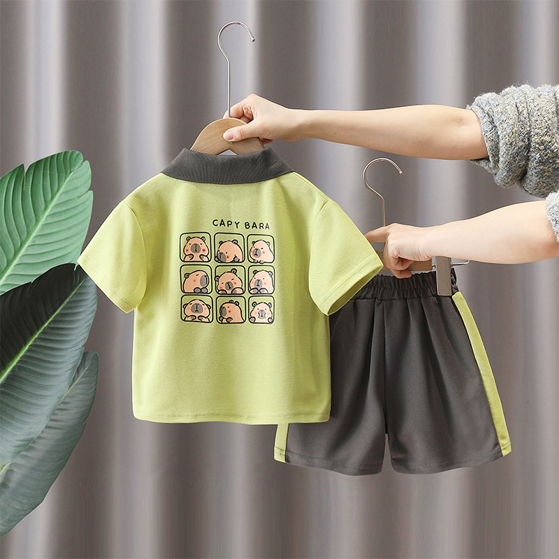 7883 Traje de verano para niños Camisa POLO con estampado de dibujos animados de verano Pantalones cortos de manga corta Traje casual de dos piezas