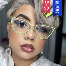 猫眼套圈荧光平光镜TR90插芯防蓝光2022新款个性时尚走秀眼镜框女