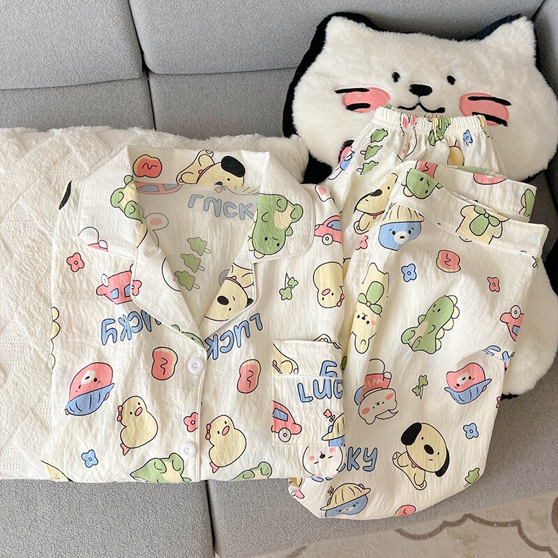2026 New Korean Style Cloud Cotton Spring Cardigan with Lapel, Long Sleeves, Long Pants, Simple and Comfortable Pajamas for Women, Home Wear 2026 New Korean Style Cloud Cotton Spring Cardigan with Lapel, Long Sleeves, Long Pants, Simple and Comfortable Pajamas for Women, Home Wear
